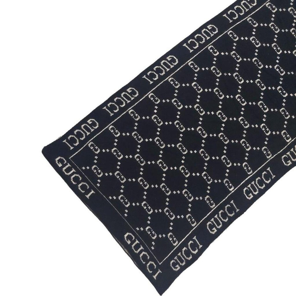 Gucci Vintage Black & Gray Reversible Monogram GG Logo Print Scarf - Picture 7 of 8